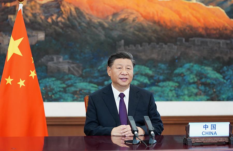 9月21日，国家主席习近平在联合国成立75周年纪念峰会上发表重要讲话。 新华社记者 鞠鹏 摄
