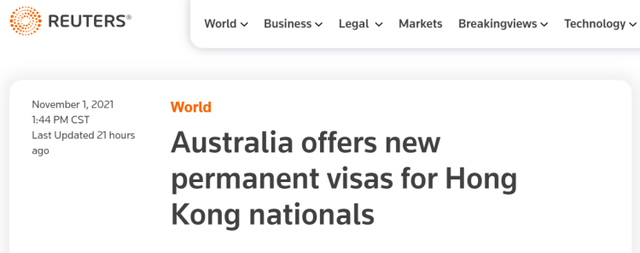 挑衅!外媒:澳政府声称将向在澳香港人推出两种新的永居签证