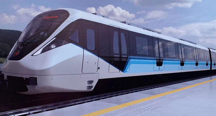 “海浪青”来啦 杭州机场轨道快线首列车亮相