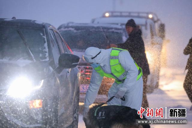 图为民警带犬进行车辆查缉。