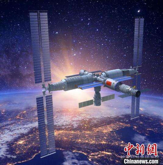 2021年度中国十大科学进展2：中国空间站模拟效果图。　科技部高技术研究发展中心(基础研究管理中心) 供图